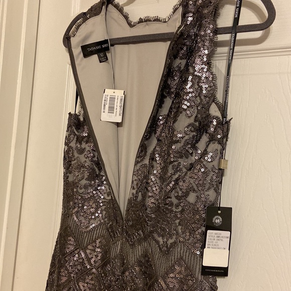 TADASHI SHOJI BERA SEQUIN EMBROIDERED DRESS Size 10 NWT Wedding Cocktail Silver - Picture 16 of 16